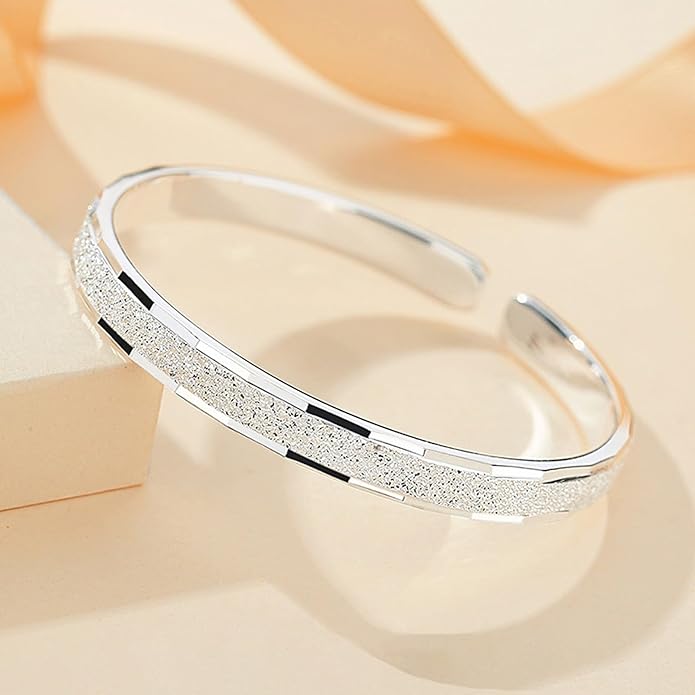 Chunky Bangle Bracelet for Women 925 Sterling Silver Bracelets Handmade Cuff Bangle Bracelets Adjustable Jewelry Fashion Simple Open Bangles