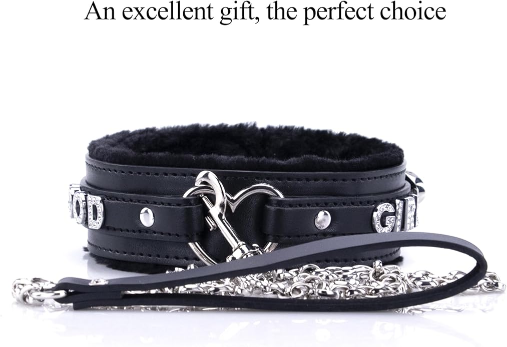 Leather Heart O-ring Collar Necklace for Women, Adjustable Gothic Punk Collar with Letters Soft Furry Choker Jewelry