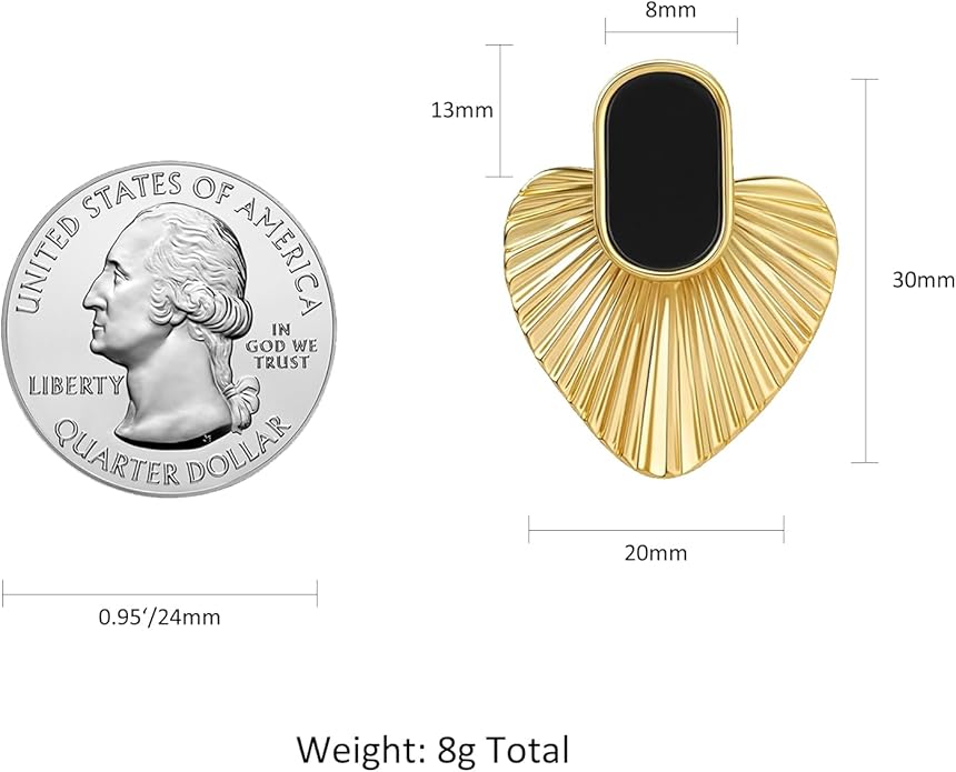 Black/White/Red/Green/Blue/Brown Heart Earrings for Women, Gold Plated Vintage Gold Earrings with Hypoallergenic Posts,Lightweight Black and Gold Dangle Statement Jewelry, Gift for Women—Girlfriend Wife Mom for Wedding, Party, Valentines Day Gifts for Her