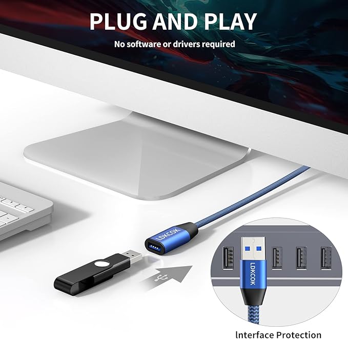 USB to USB Cable 20FT,Durable Braidedfor USB 3.0 Male to Male Type A to Type A Cable Data Transfer Compatible with Hard Drive, Laptop, DVD Player, TV, USB 3.0 Hub, Monitor, Camera, Set Up Box and More