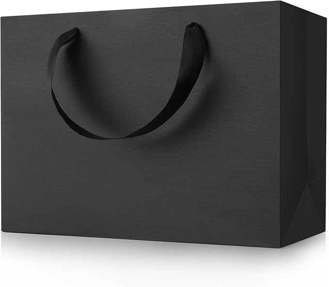MOXARYSU Medium Large Black Gift Bags: 12.6x4x8.7 Inch 5pcs Black Paper Bags Bulk For Party Shopping Birthday Wedding (ML,5)