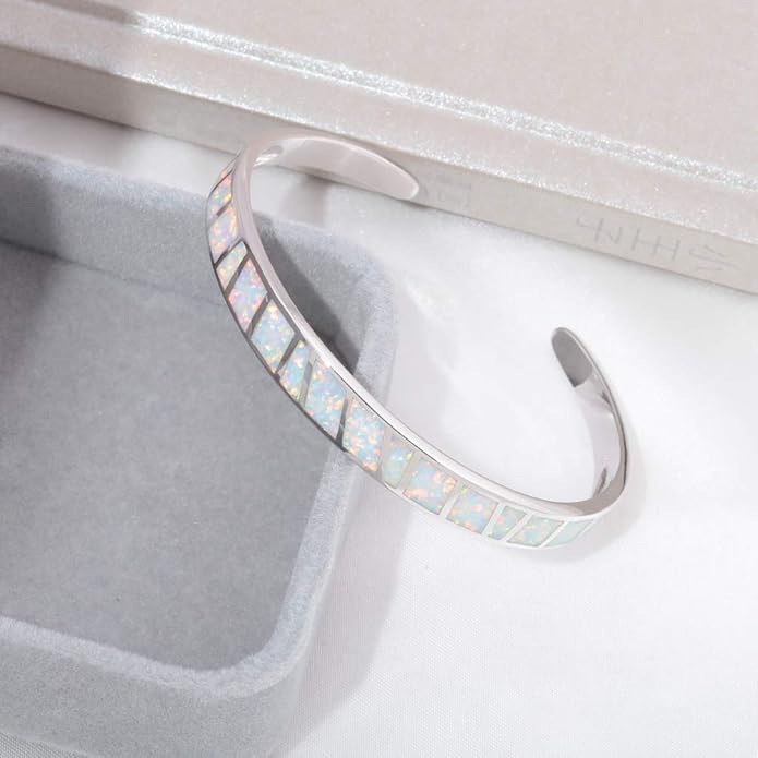 CiNily Womens Cuff Bracelet,Opal Bangle Bracelets Gold Plated Hypoallergenic Ladies Gemstone Open Cuff Bangle Bracelet