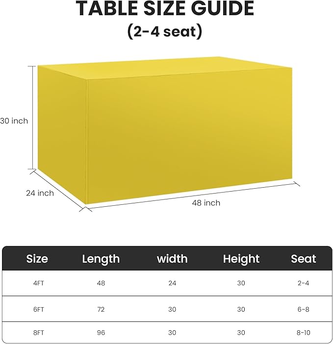 Ascoza 2 Pack Fitted Tablecloth for 4 Foot Rectangle 48 x 24 Inch Yellow Table Covers Water Resistant Polyester Cloth for Folding, Parties,Display, Trade Show (Yellow)