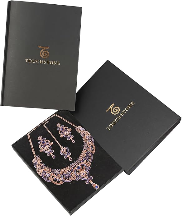 Touchstone Indian jewelry set for women bollywood gold jewellery wedding outfits necklace sets earrings bridal maang tikka fancy costume girls big desi accessories rhinestone in gold or silver tone