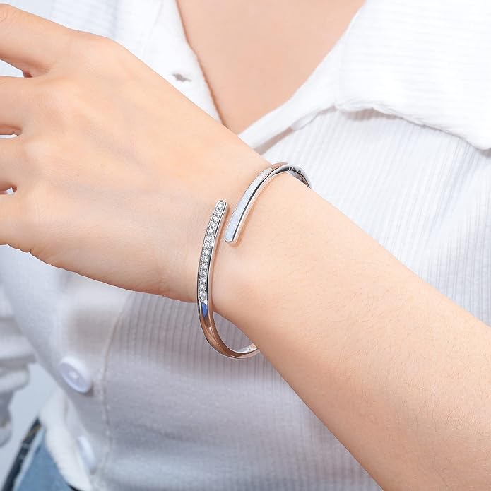 CiNily Womens Cuff Bracelet,Opal Bangle Bracelets Gold Plated Hypoallergenic Ladies Gemstone Open Cuff Bangle Bracelet