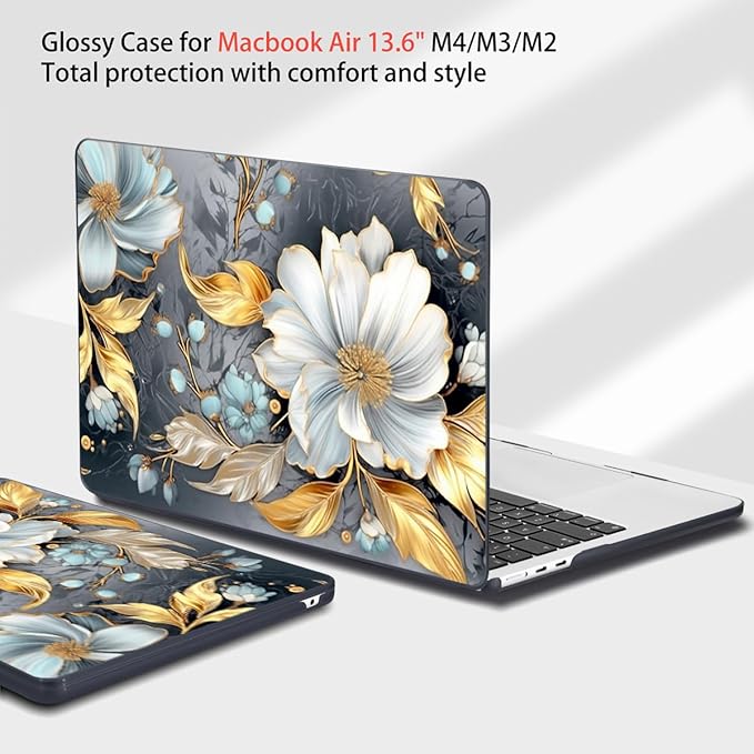 Teryeefi Compatible for 2022-2025 MacBook Air 13.6 inch Case M4 A3240/M3 A3113/ M2 A2681, Flowers Hard Shell Case&Keyboard Cover&Type C Adapter for MacBook Air M3 M2 with Touch ID, Modern Abstract Art
