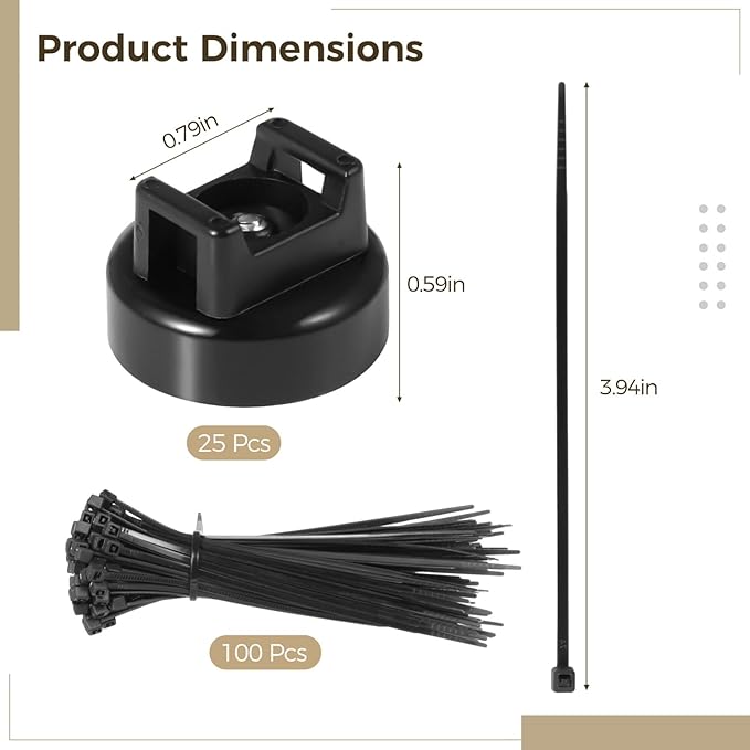 Magnetic Cable Zip Tie Mounts, 15 Pcs Magnets with 50 Pcs Cable Zip Ties, Multipurpose Magnetic Cables Holder for Cables Management, Wire Management Bases