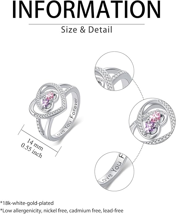Valentine's Day Gifts for Women Birthstone Rings for Women Heart Statemet Engagement Eternity Wedding Promise Rings Jewelry Anniversary Christmas Valentine Mothers Day Birthday Gifts for Wife Her Girlfriend