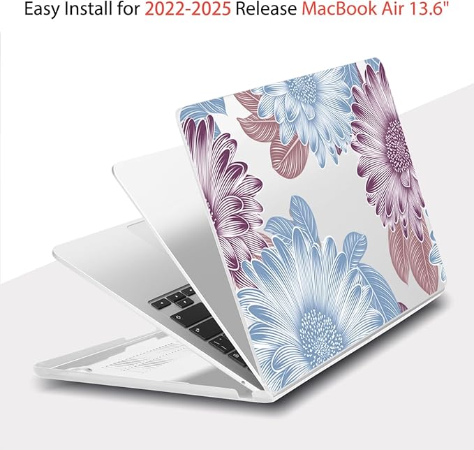 Teryeefi for MacBook Air M4 M3 M2 13.6 inch Case 2025 2024-2022,Fit Model A3240 A3113 A2681, Laptop Hard Shell Cases with Keyboard Cover & Screen Protector for MacBook Air 13.6", W-Flowers