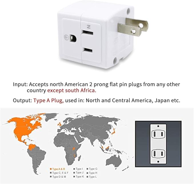 SYCON Adapter Outlet Extender, 2-Prong to 3-Prong Mini Wall Plug, Multi Outlet Splitter with 3 Outlets