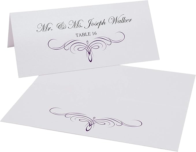Decadent Flourish Printable Place Cards, Eggplant (Choose Color), Set of 60 (10 Sheets), Laser & Inkjet Printers - Wedding, Party, Dinner, and Special Events - Made in the USA