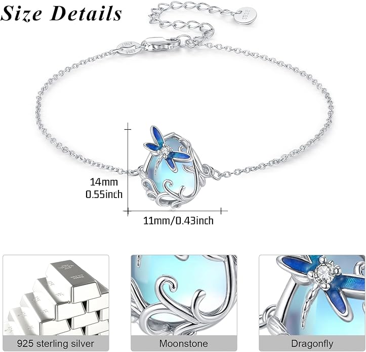 Dragonfly Bracelet 925 Sterling Silver Butterfly Bracelet Adjustable Celtic Moon Bracelet Irish Celtic Jewelry Gifts for Women