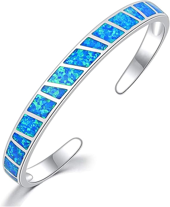 CiNily Womens Cuff Bracelet,Opal Bangle Bracelets Gold Plated Hypoallergenic Ladies Gemstone Open Cuff Bangle Bracelet