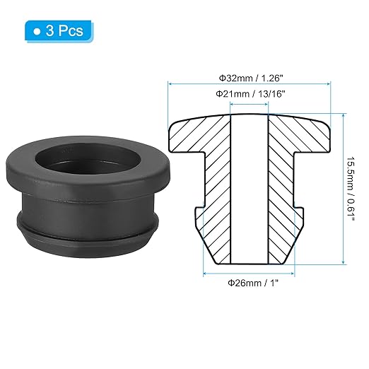 PATIKIL 26mm / 1 Inch Drill Hole,13/16 Inch ID Rubber Grommets, 3Pcs Top Hat Grommet for Wiring Eyelet Ring Gasket Automotive Firewall Cable Hole Plugs Wires Protection, Black