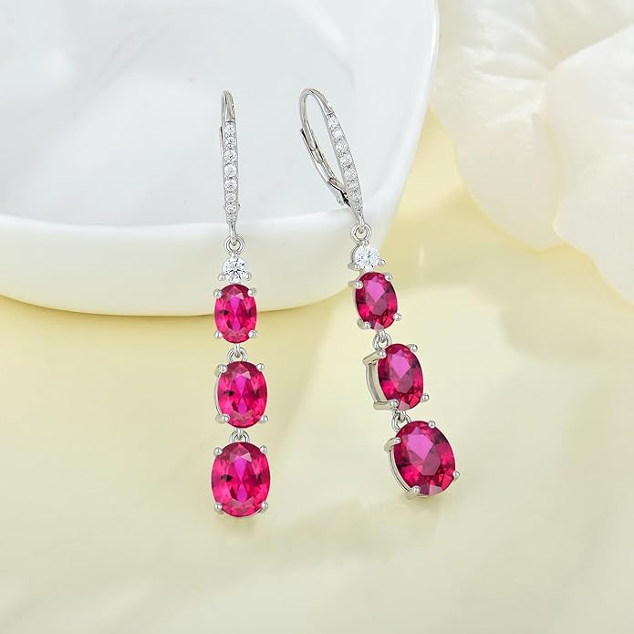 Women 925 Sterling Silver Birthstone 3-stone Leverback Drop Dangle Earrings 5A Cubic Zirconia Jewelry for Her