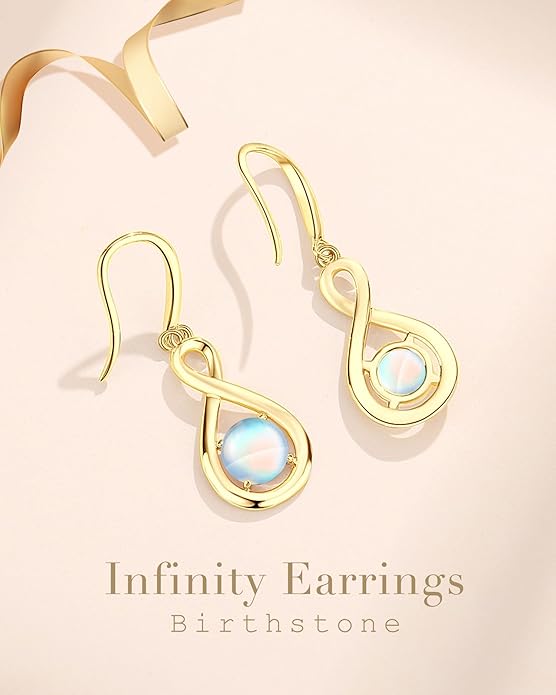 FANCIME Valentines Day Gift Dangle Drop Earrings 925 Sterling Silver Dainty Infinity Round Gemstone Birthstone Jewelry Birthday Gifts for Her Women