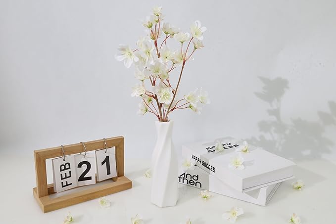 100pcs White Cherry Blossom Flowers Artificial Mini Cherry Blossom Heads Silk for Crafts DIY Wedding Party Decor(1.6 Inch)
