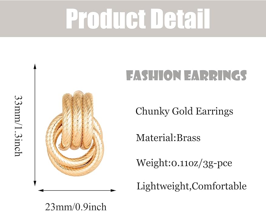 Gold/Silver Statement Geometric Earrings for Women Chunky Gold Knot Link Drop Dangle Earrings Trendy Jewelry Gift