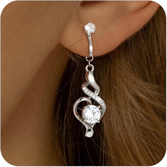 Clip On Earrings Sliver Dangle Earrings for Women Trendy Hanging Drop Earing Hypoallergenic Clip On Earring Birthday Gifts for Women Jewelry