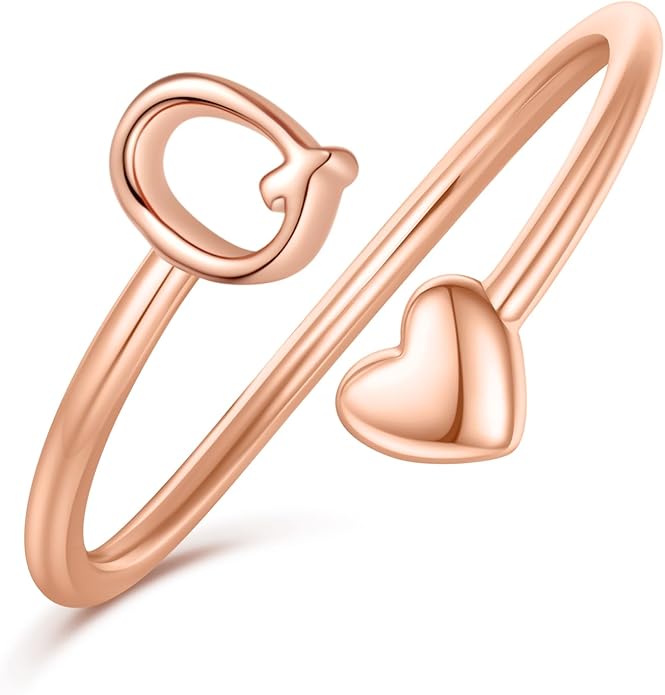 Initial Rings for Women Girls - Valentines Day Gifts for Her, Adjustable Rings for Women Non Tarnish Letter A-Z Dainty Heart Ring Teen Girls Gifts Trendy Stuff Personalized Jewelry Gift