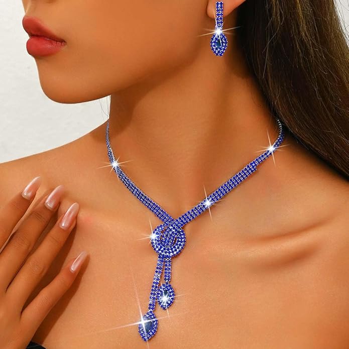 Unicra Silver Rhinestone Bridal Wedding Jewelry Set Crystal Necklace Earrings Sets Formal Prom Costume Jewelry Sets for Women and Brides