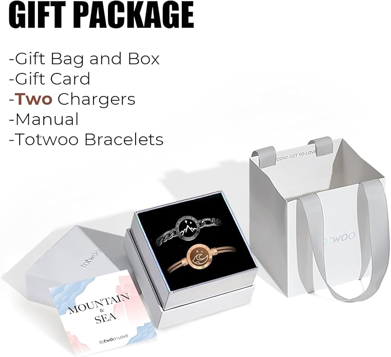 TOTWOO Long Distance Touch Bracelets for Couples, Smart Light & Vibration Love Jewelry, Long Distance Valentines Day Gifts for Him Her Women Men, One-to-One Bluetooth Pairing via App