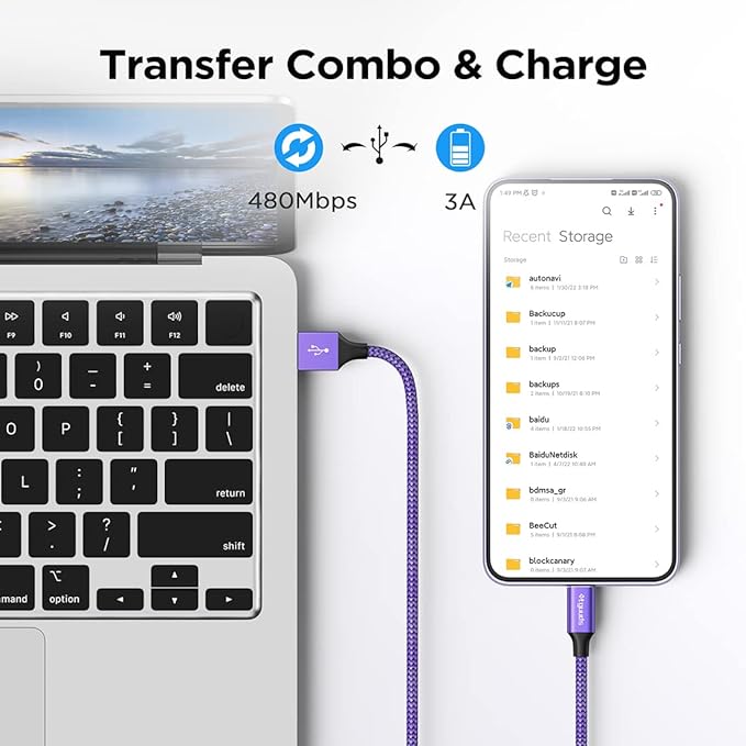 etguuds 4ft USB A to USB C Cable 3A Fast Charging, 2-Pack USB A to USB Type C Charger Cord for iPhone 16 15 Pro/Pro Max/Plus, for Samsung Galaxy S24 S23 S22 S21 S20 S10 A55 A54 Flip Note, Moto, Purple