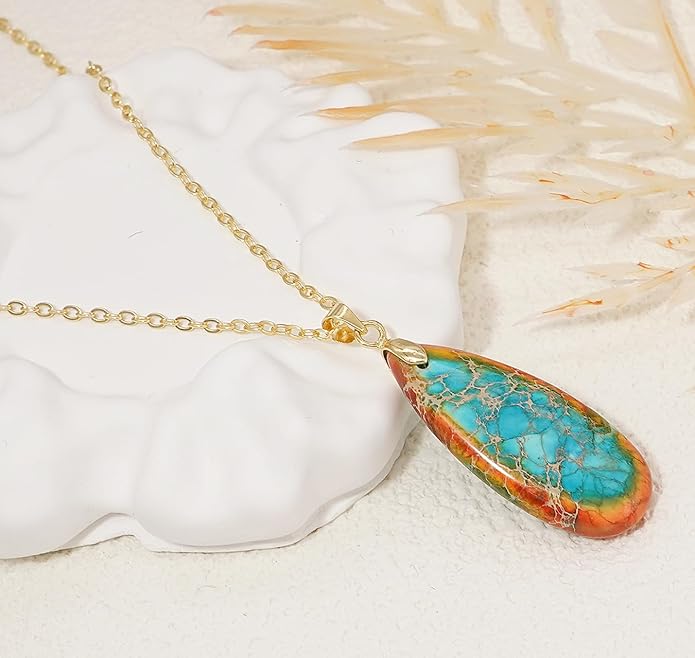 Stone Necklaces for Women Teardrop Gemstone Pendant Necklace Natural Stone Chain Necklaces