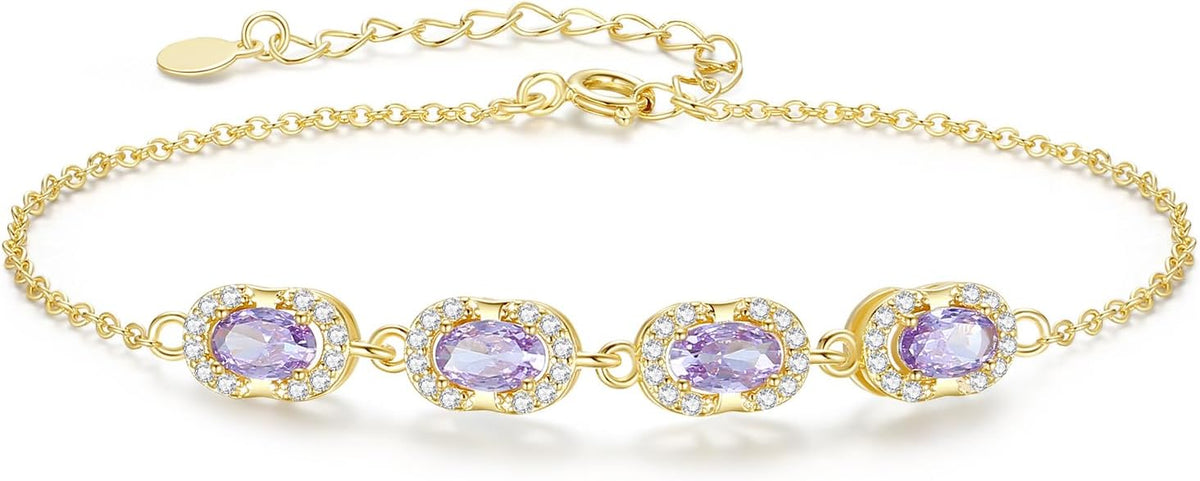 Birthstone Bracelets for Women, Gold Trendy Dainty Link Bracelet Jewelry Birthday Christmas Day Gifts for Women Girlfriend Friend Her Mom Wife