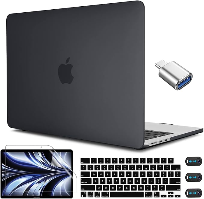 CISSOOK Laptop Hard Shell Case for MacBook Air 13.6 inch M2 A2681, M3 A3113, 2022, 2024, Black, Protective & Scratch Resistant
