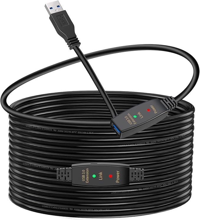 LDKCOK Active USB 3.0 Extension Cable 30ft– Male to Female Extender Cord, USB Extension Cable for USB Flash Drive, Card Reader, Hard Drive, Keyboard, PlayStation, Xbox, VR, Printer, Camera, Laptop