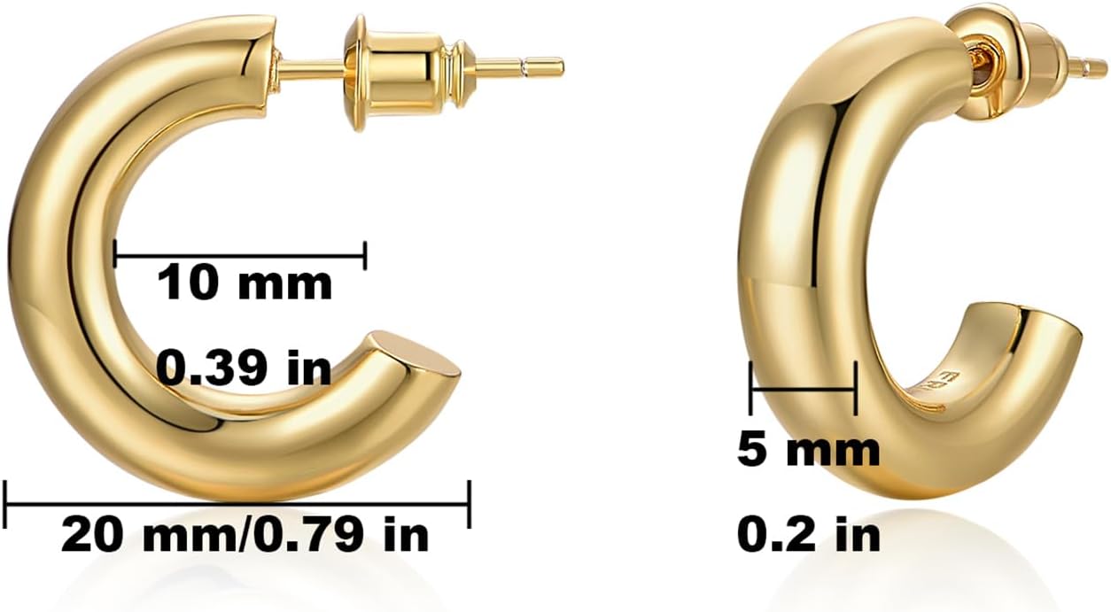 Gold Earrings for Women Girls,14K Gold Plated Hoop Earrings with 925 Sterling Silver Post Cubic Zirconia Stud Earring Huggie Hoops Earrings