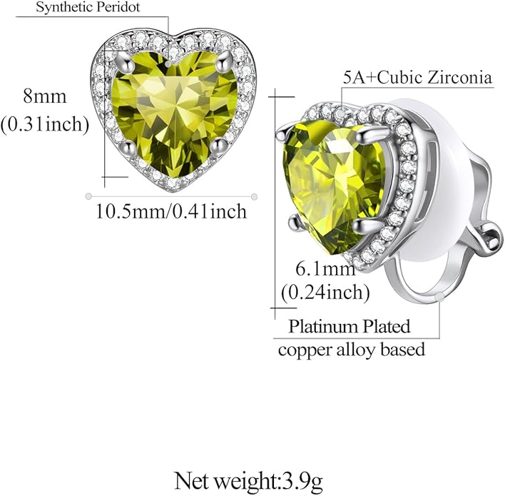 FindChic Sparkling Birthstone Clip On Earrings for Women, Silver Plated Stud Earrings 8MM Cubic Zirconia Non Pierced Studs, 12 Months Birthday Jewelry Gift