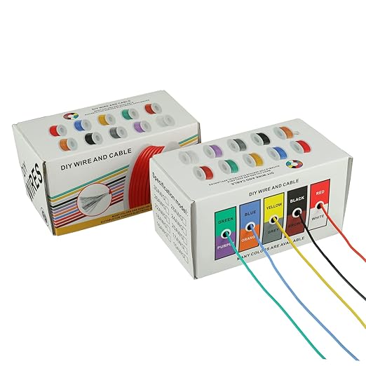 BOJACK 22 AWG Flexible Silicone Wire Electric Wire Hook up Wire Kit 300V Cables with Plus 20 φ3mm Heat Shrink Tubings and a Mini Wire Stripper(5 Colors 19.69Ft Each Color, 22AWG)