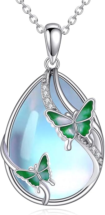 KQF Dragonfly/Butterlfy/Cat/Jellyfish/Bunny/Axolotl/Bee/Mermaid/Hummingbird/Elephant Necklace for Women Sterling Silver Moonstone Pendant Necklace Dragonfly Jewelry Gifts for Women
