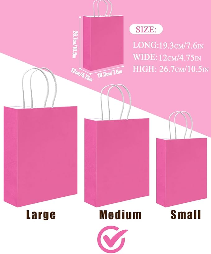 qiqee 30PCS Medium Gift Bag with Handles Bulk 11"x5"x8" Gift Bags 6 Different Pink ＆ Purple Color Bags Multiple Uses (Medium Size)