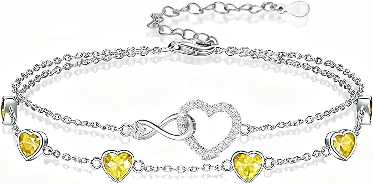 Prismata Infinity Birthstone Charm Link Bracelet 925 Sterling Silver Adjustable 12 Months Birthstone Infinity Bracelet Birthday Jewelry Gifts for Women Mom Her,with 7"+2" chain