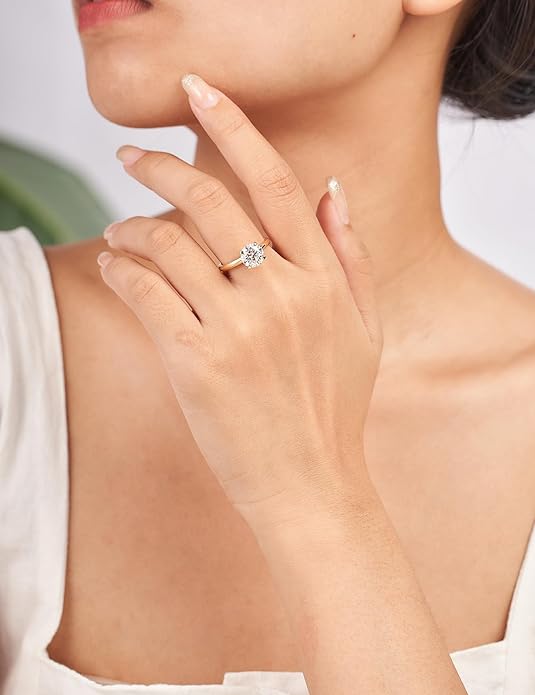 IMOLOVE Solitaire Moissanite Engagement Ring, 1CT D Color VVS1 Clarity, 925 Sterling Silver with 18K White Gold Plated, Ideal Gift for Women
