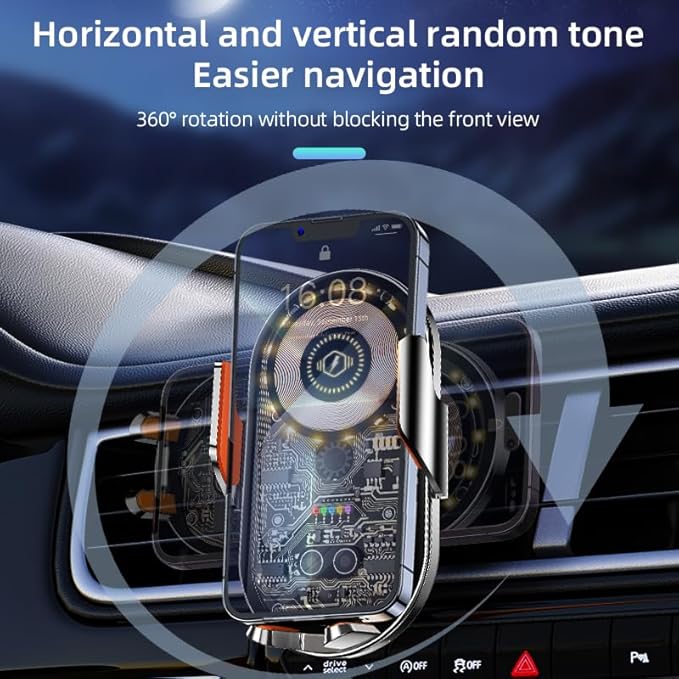 Wireless Car Charger, 15W Fast Charging Auto-Clamping Car Charger Phone Mount Air Vent Cell Phone Holder Compatible with iPhone 16 Pro Max/15/14/13/12/11, Samsung Galaxy S23/S22/S21/S20, etc