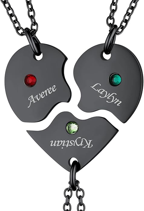FindChic Personalized Matching BFF Necklace for 2/3/4/5/6 Puzzle Name Heart Pendant Stainless Steel Couple Necklace Set Customized Necklaces for Teen Girls