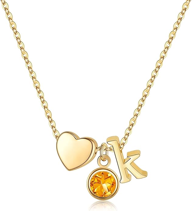 Ursilver Initial Birthstone Necklace for Women - Heart Initial Birthstone Pendant Necklace Personalized Gifts Birthday Gifts for Women