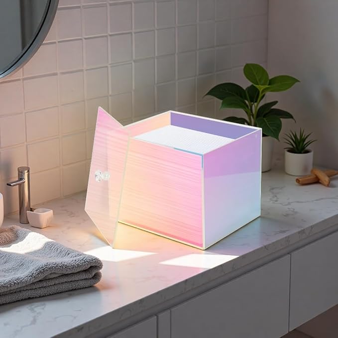 Face Towel Box, Acrylic Facial Disposable Towelettes Holder Container for XL Face Towels and Protects from Dust, Rainbow