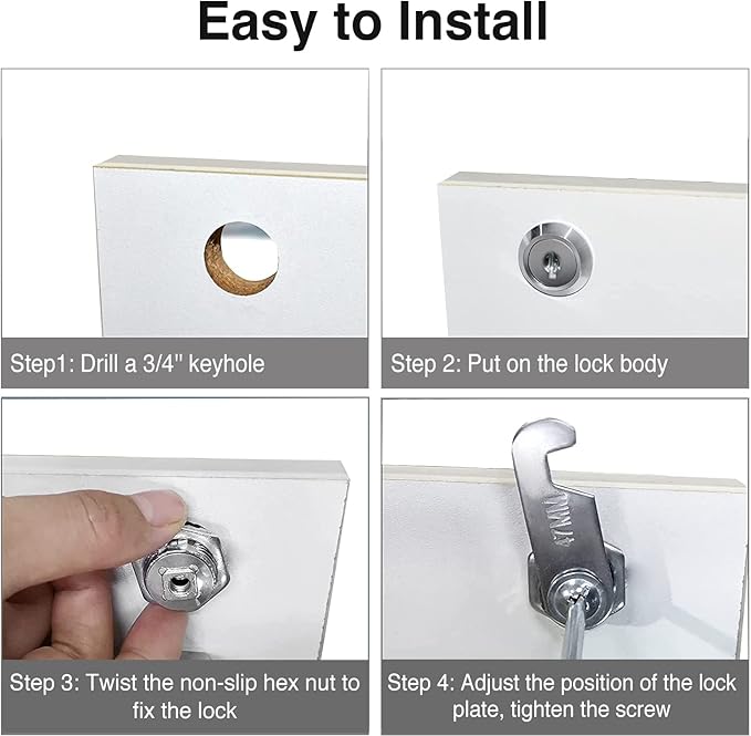 Cabinet Cam Locks Keyed Alike, 1-1/8'' Fits on7/8'' Max Door Thickness, Secure File Drawer Mailbox RV Storage Replacement Set, Zinc Alloy (1-1/8 Inch 6Pcs)