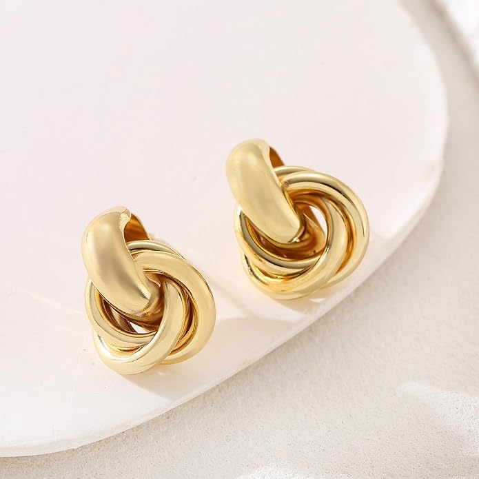 Gold/Silver Statement Geometric Earrings for Women Chunky Gold Knot Link Drop Dangle Earrings Trendy Jewelry Gift