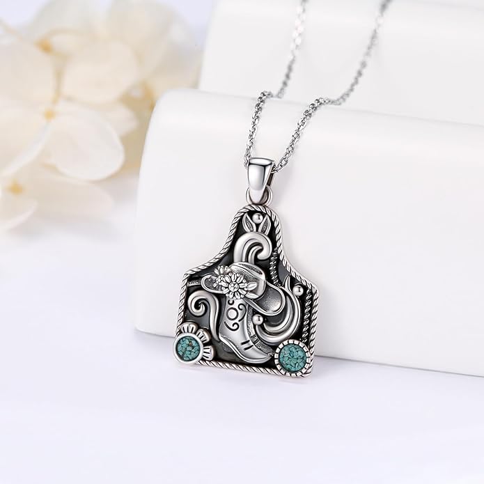 Western Cowboy Necklace 925 Sterling Silver Horseshoe Pendant Western Jewelry Cowgirl Gifts for Women Girlfriend Cowboy Cowgirl