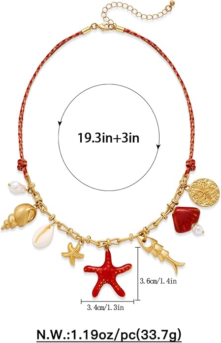 Shell Starfish Charm Necklace For Women Boho Ocean Themed Necklaces for Women, Layered & Charm Pendant Necklaces Summer Beach Jewelry