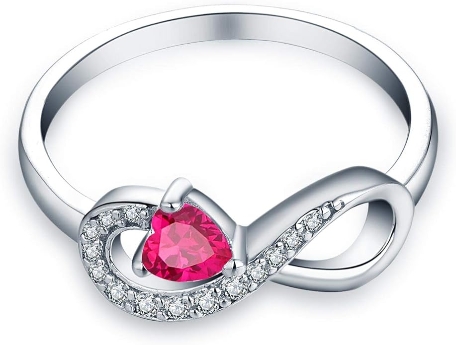 JO WISDOM Promise Ring for Women Sterling Silver Infinity Heart Promise Rings for Her Birthstone Cubic Zirconia Friendship Ring Size 5-12