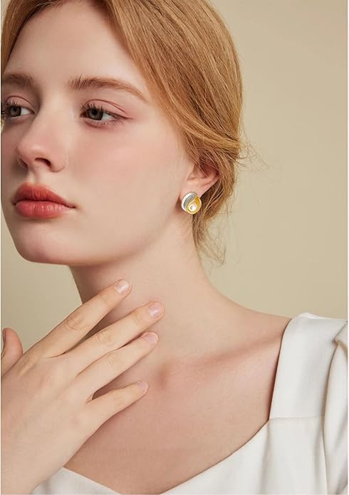 Pearl Stud Earrings for Women Stainless Steel Unique Statement Small Pearl Enamel Button Statement Vintage Earring Jewelry