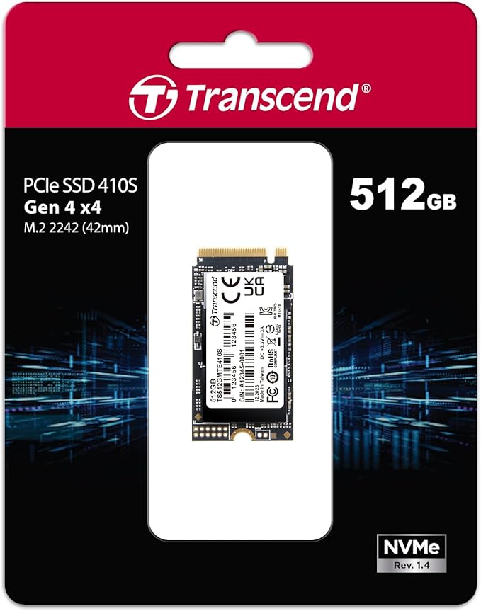 Transcend 512GB M.2 2242 SSD, Up to 5000MB/s, PCIe Gen4x4 NVMe 3D TLC, for Ultra-Thin Laptops, Lenovo Legion Go&Yoga Gen 6, ASUS ExpertBook&ZenBook, Mini PC, DRAM-Less Design for Low Power Consumption