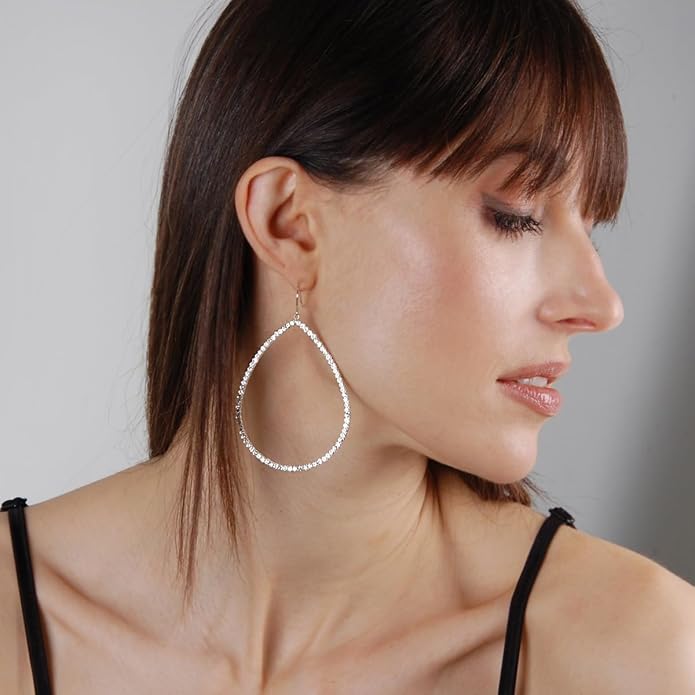 Simulated Diamond Teardrop Dangle Earrings For Women - Gold or Silver Tone with Cubic Zirconia - Hypoallergenic and Safe for Sensitive Ears